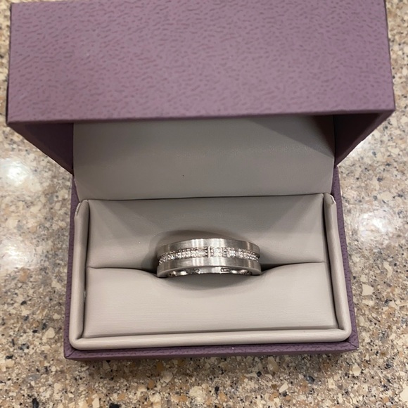 NEW MENS 14K WHITE GOLD DIAMOND MORSE CODE A.JAFFE SIZE 12 WEDDING BAND - Picture 1 of 5